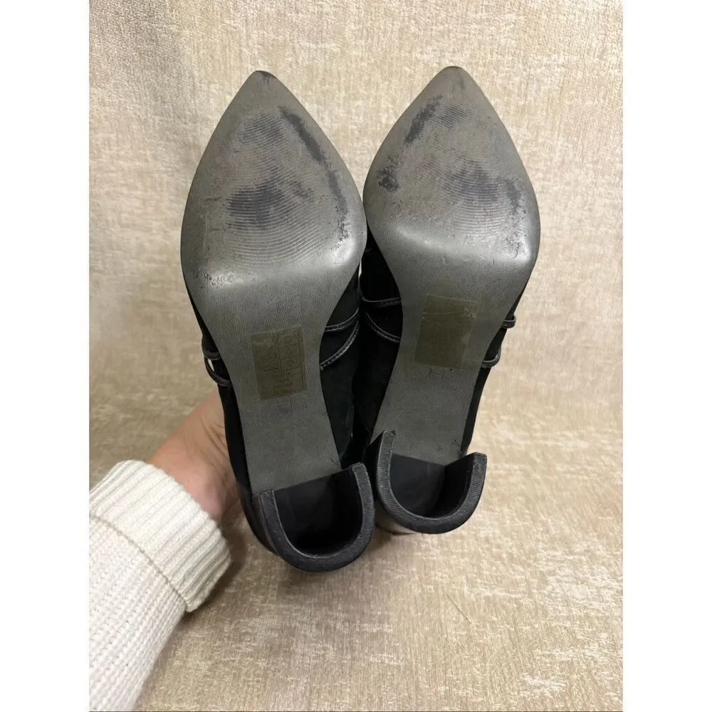 H by Halston Women's Suede Leather Pointed Toe Estelle Heeled Pumps Black Sz 10